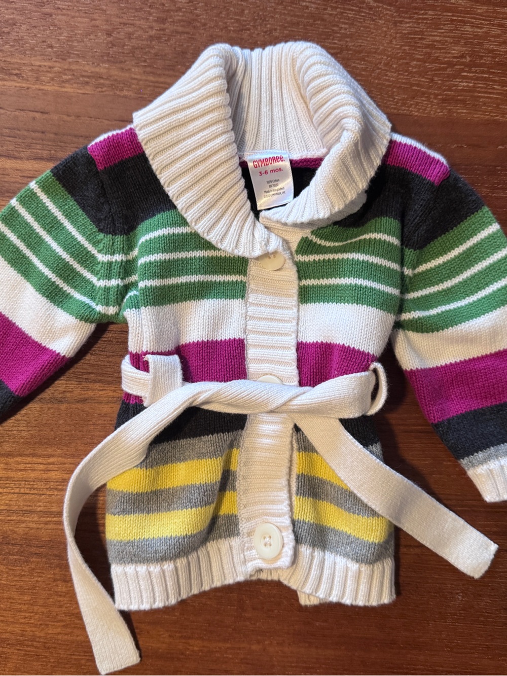 Gymboree Striped Knit Cardigan in White, Green, Pink & Yellow